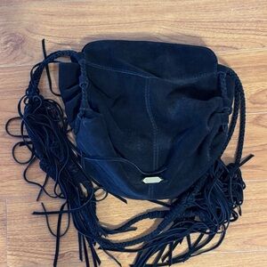 Black Suede Dolce Vita Hobo Bag with fringe
